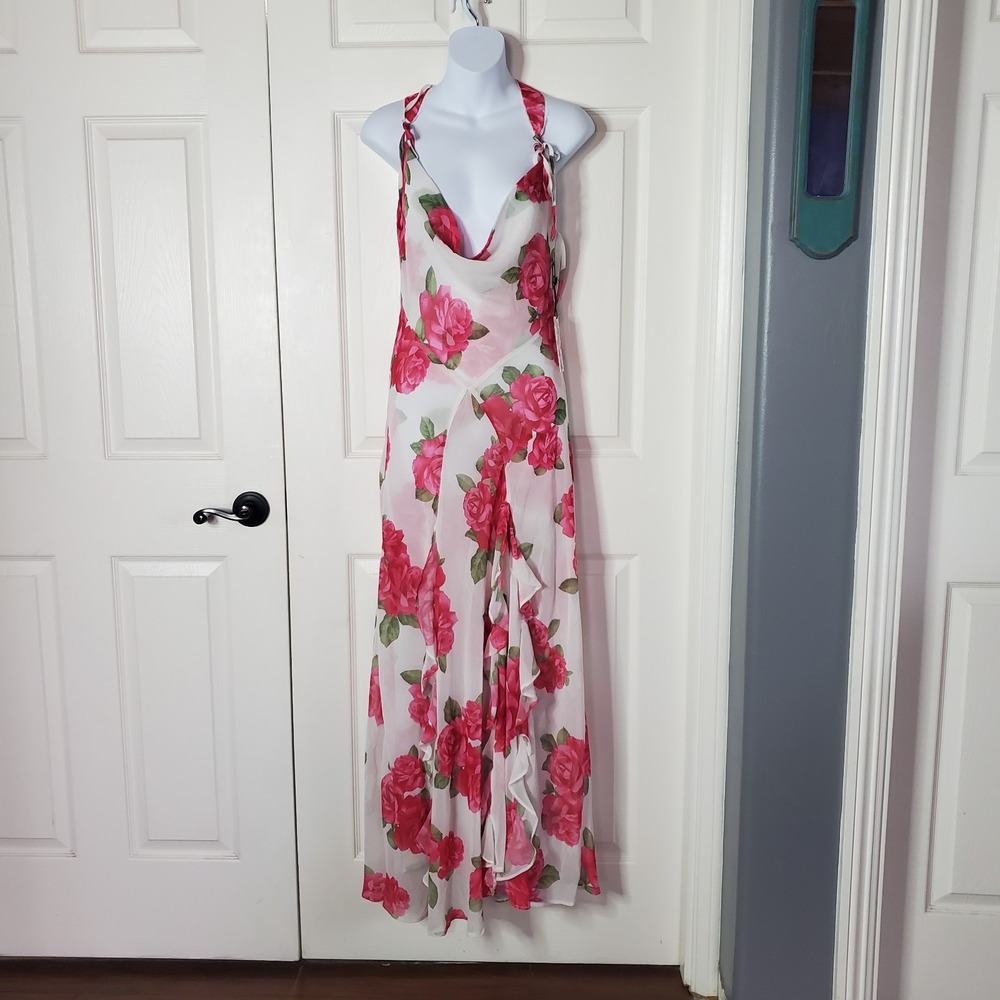 Betsy Johnson X Forever 21 Floral Rose Maxi Dress White Pink Cowl Neck Fairy Sm - Picture 3 of 11